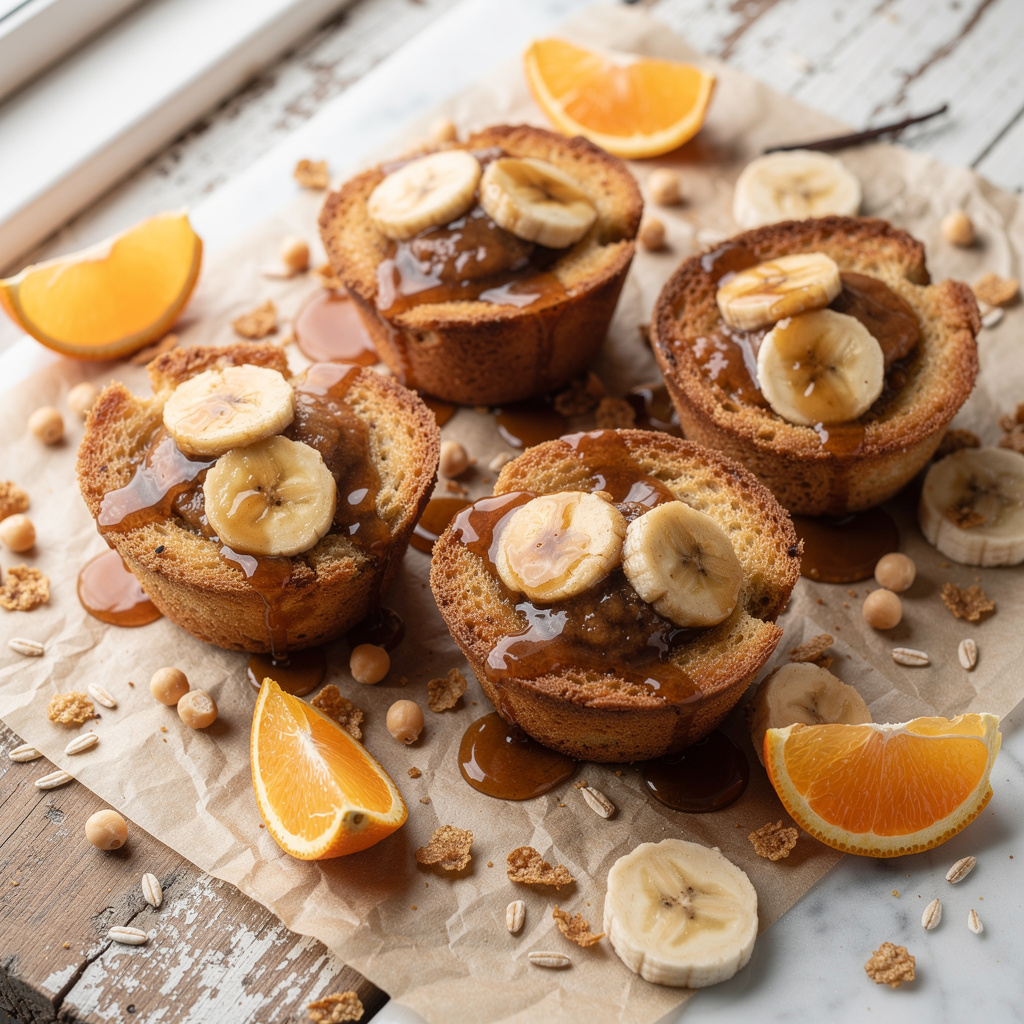 Crispy French Toast Cups with Bananas Foster Topping