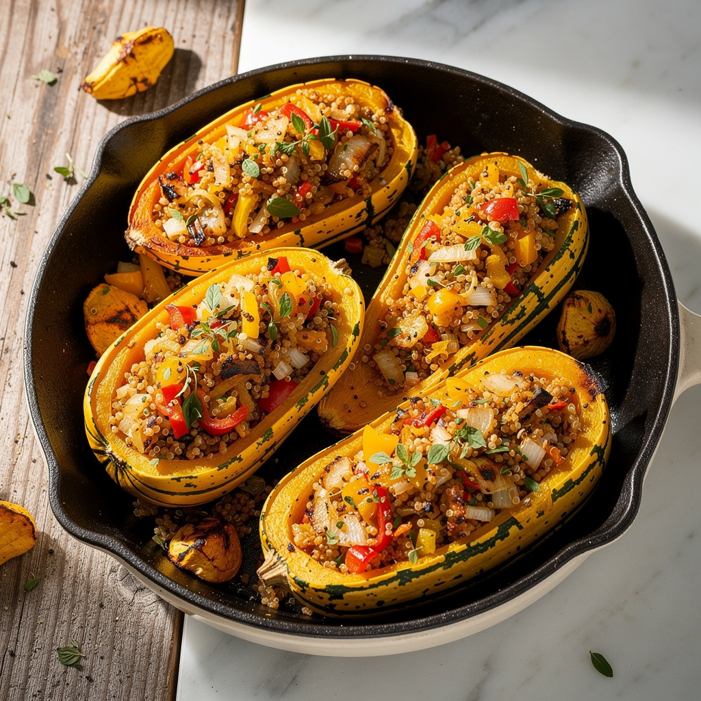 Delicata Squash with Creole Quinoa Stuffing