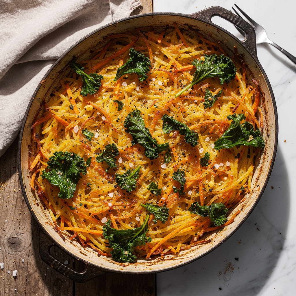 Garlic Hash Browns with Kale