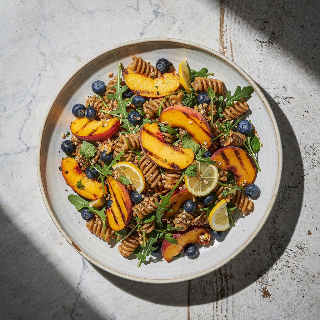 Grilled Peach and Blueberry Pasta Salad