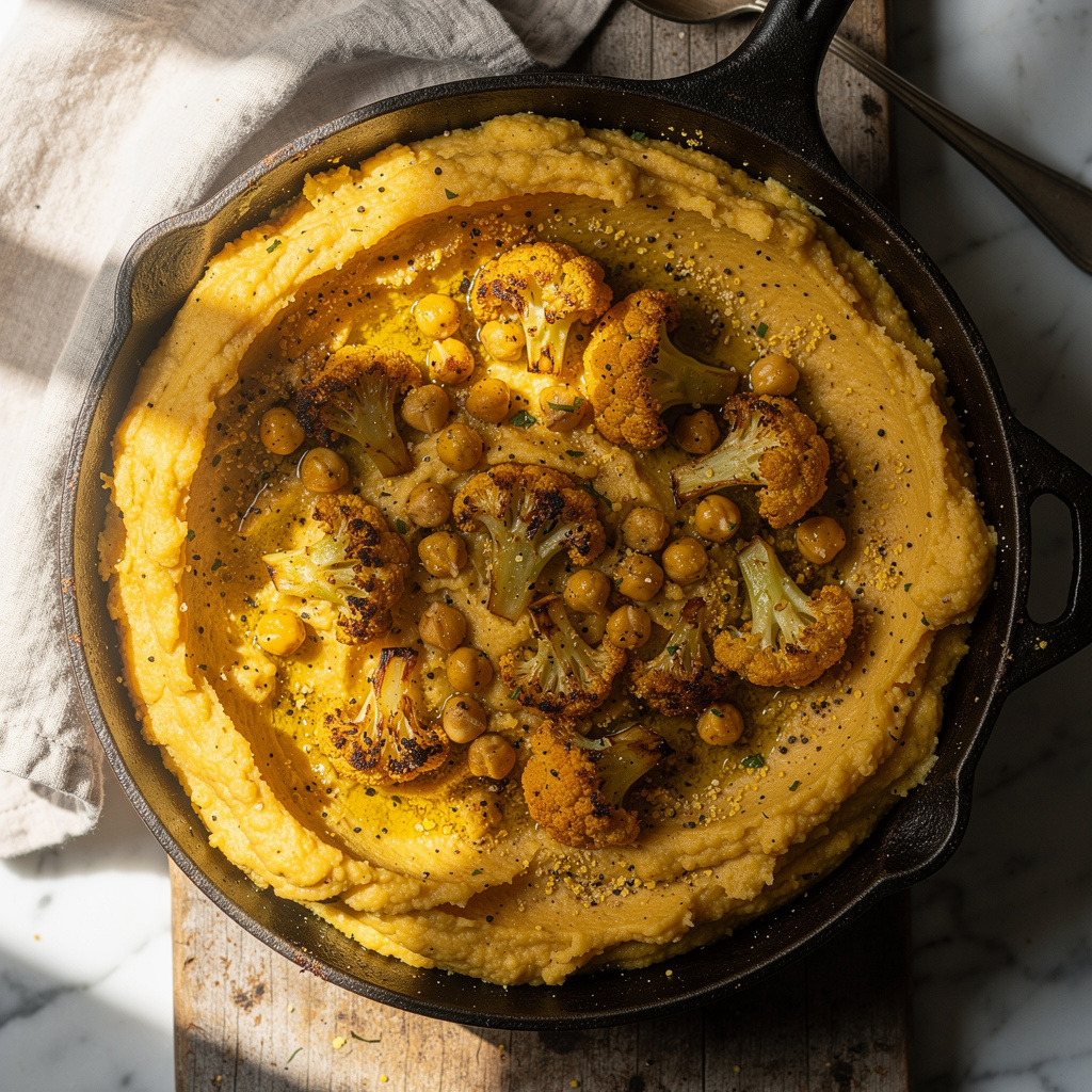 Mashed Rutabaga with Italian Roasted Cauliflower and Chickpeas
