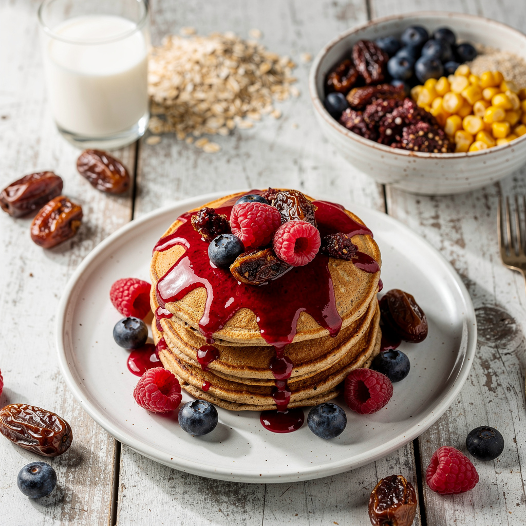Oatmeal-Lemon Pancakes with Raspberry-Date Syrup