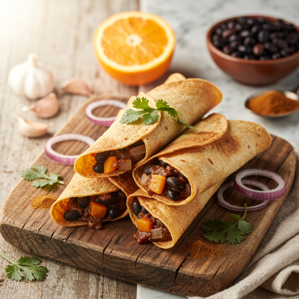 Orange Black Bean Taquitos