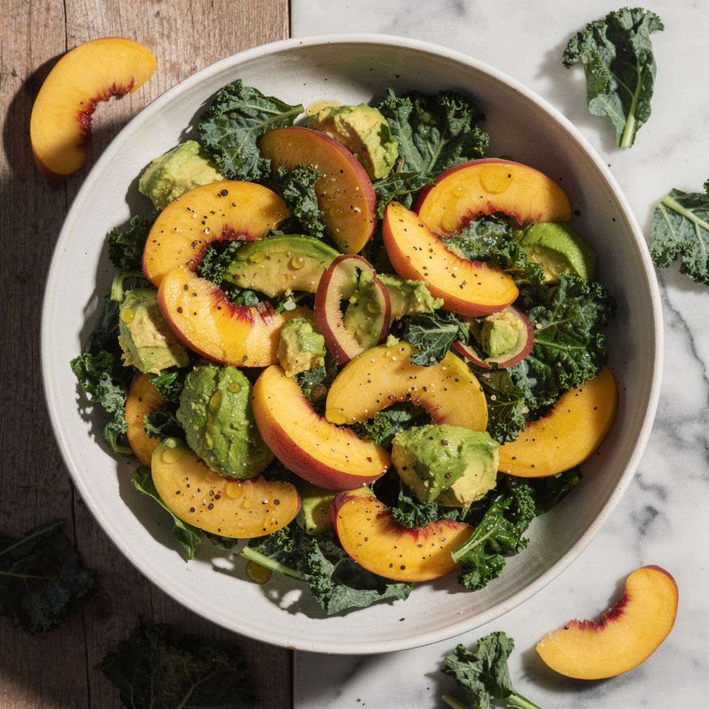 Peach Salad with Kale & Avocado