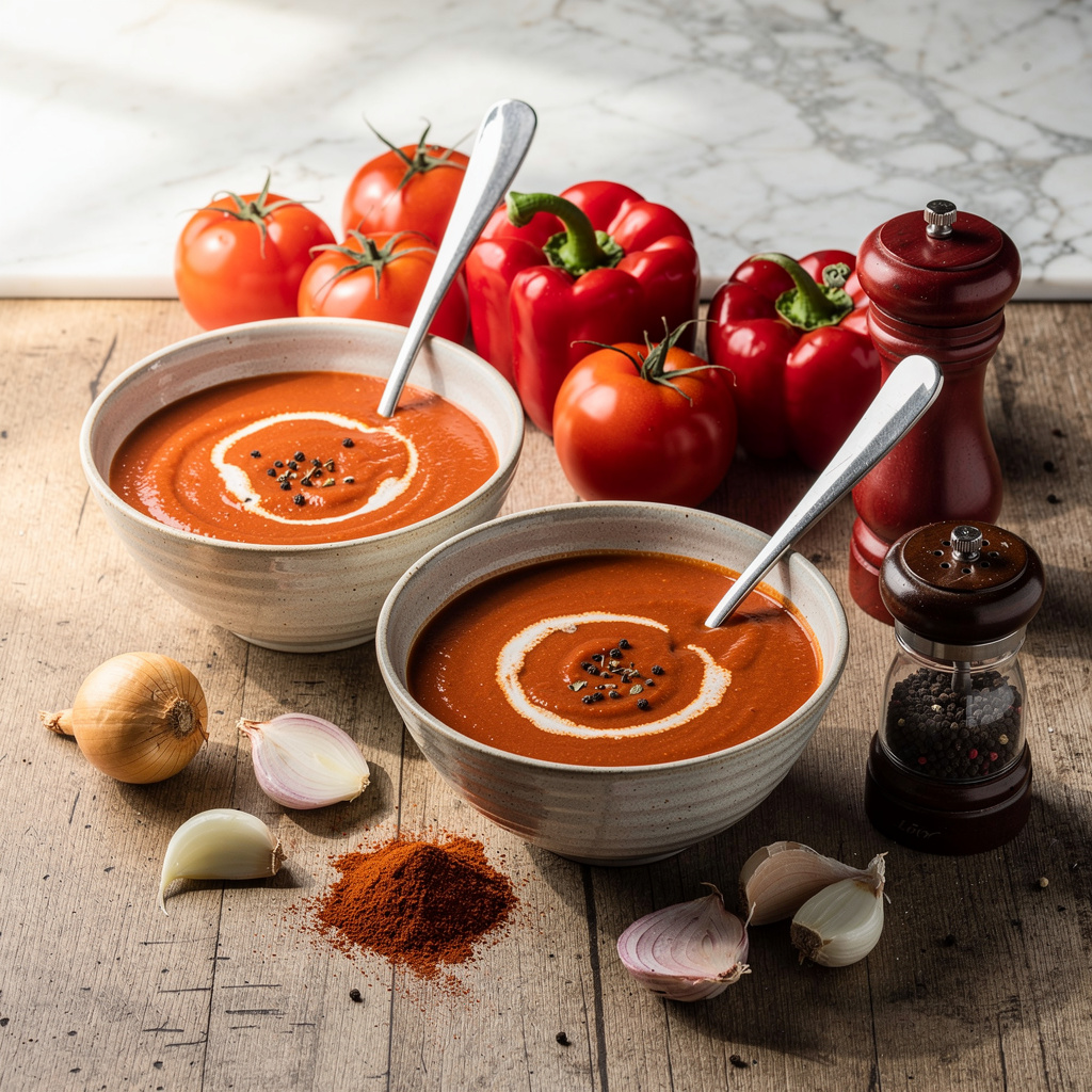 Roasted Red Pepper and Tomato Bisque for Two