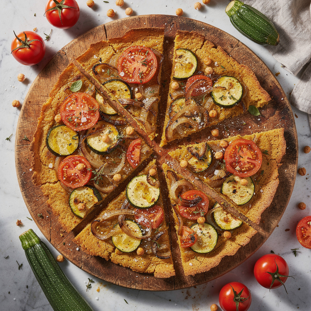 Socca Pizza with Roasted Veggies