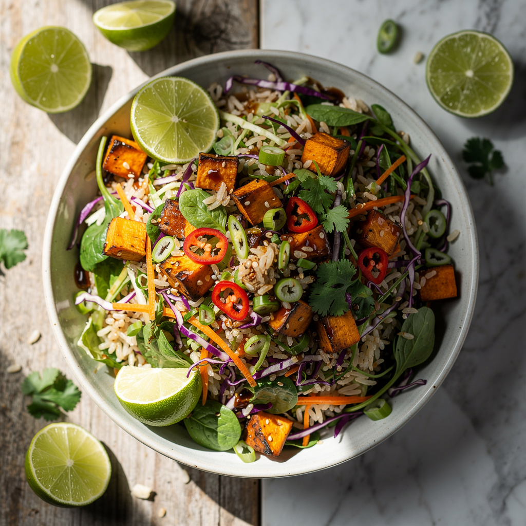 Spicy Thai Cabbage and Rice Salad with Sweet Potatoes