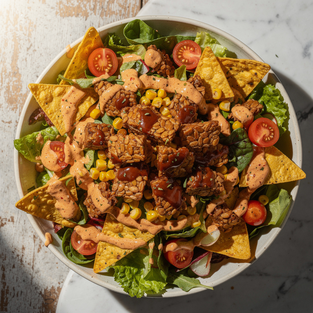 Tempeh Nacho Salad with Creamy Chipotle Dressing