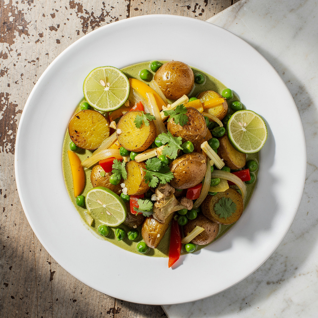 Thai Green Curry Potato and Pea Breakfast Hash