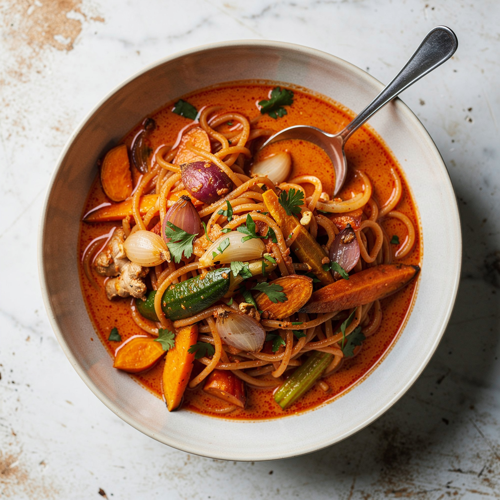 Thai Red Curry Noodles with Stir-Fried Vegetables