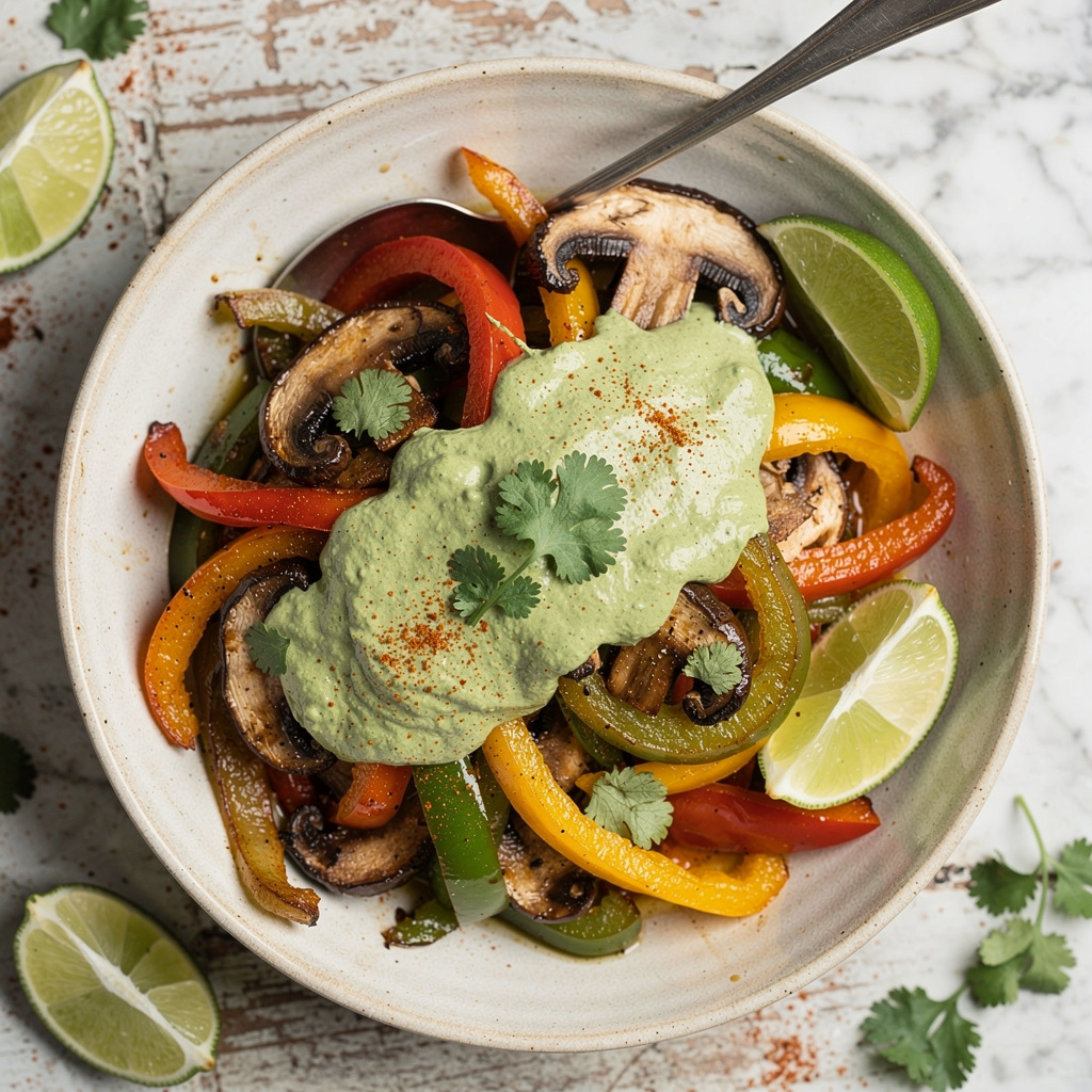 Vegan Fajitas with Creamy Cilantro Sauce