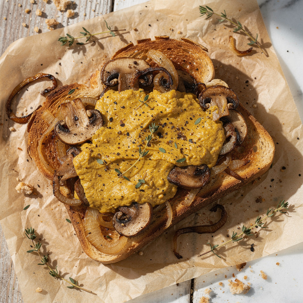 Vegan Welsh Rarebit with Mushrooms