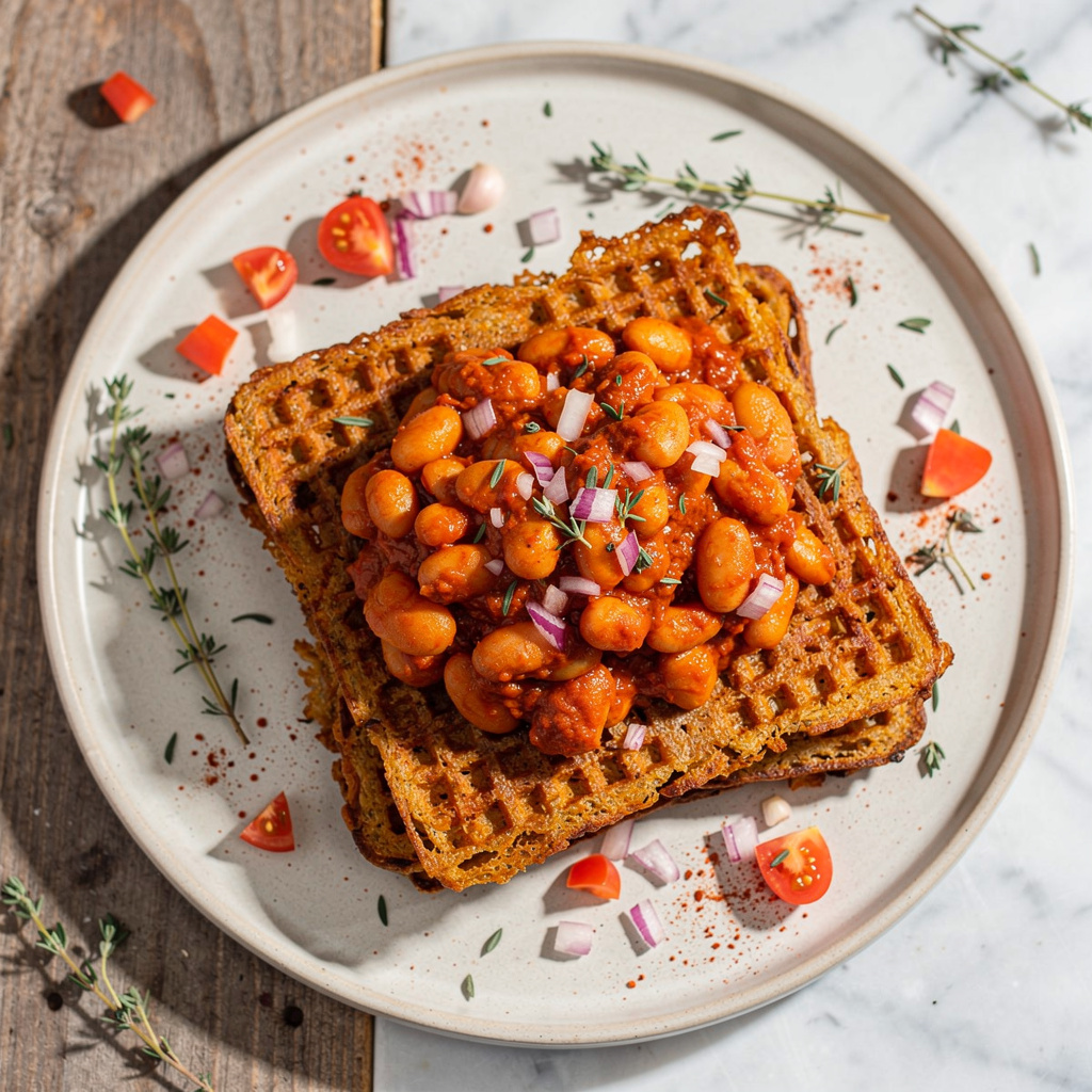 Waffled Hash Browns with Spicy White Beans