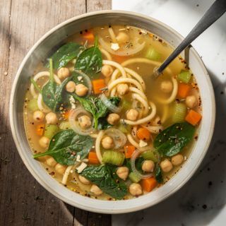 30-Minute Chickpea Noodle Soup with Spinach