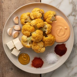Air-Fried Cauliflower Poppers with Smoky Garlic Dipping Sauce