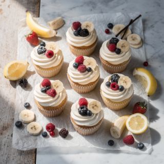 Berry and Banana Cupcakes with Vanilla Frosting