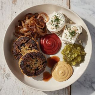 Black Bean Smash Burgers with Caramelized Onions