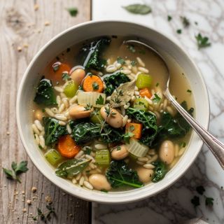 Cannellini Bean, Kale, and Orzo Soup