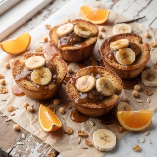 Crispy French Toast Cups with Bananas Foster Topping