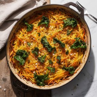 Garlic Hash Browns with Kale