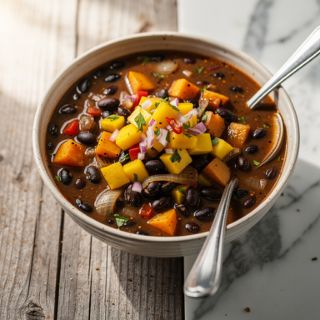 Jerk Black Bean Soup with Mango Salsa