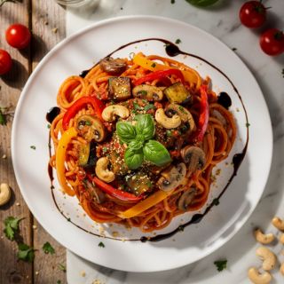 Mediterranean Pasta Bake with Mushrooms and Eggplant