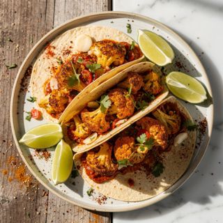 Mediterranean Tacos with Spicy Roasted Cauliflower