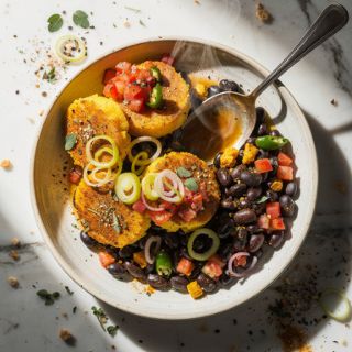 Polenta--Black Bean Medallions with Spicy Salsa