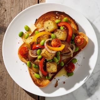 Potato-Edamame Hash on Toast