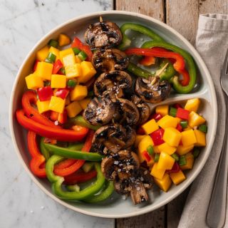Spicy Jerk Mushroom Kabobs with Mango Salsa