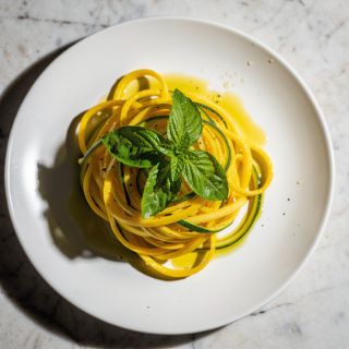 Spiralized Summer Squash "Noodles" with Basil & Mint