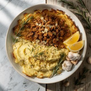 Vegan Hash Brown Casserole with Tempeh Crumbles