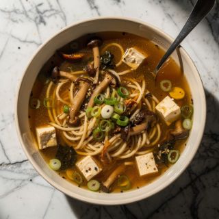 Vegan Miso Soup with Noodles and Tofu