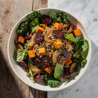 Wheat Berry and Roasted Vegetable Salad with Kale