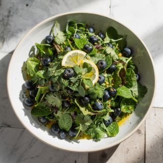 Herby Blueberry Salad with Lemon Ginger Dressing