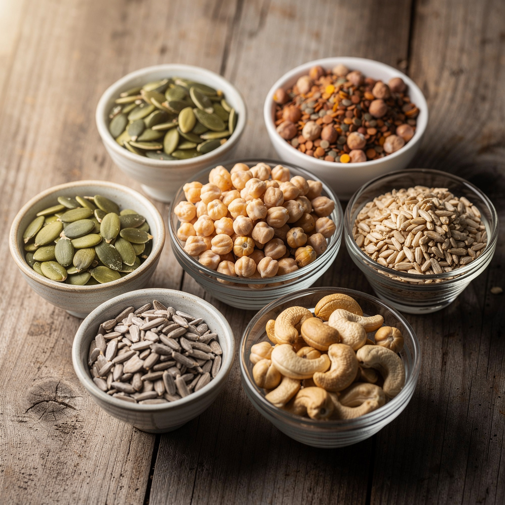 Zinc-rich whole foods like pumpkin seeds, beans, and nuts